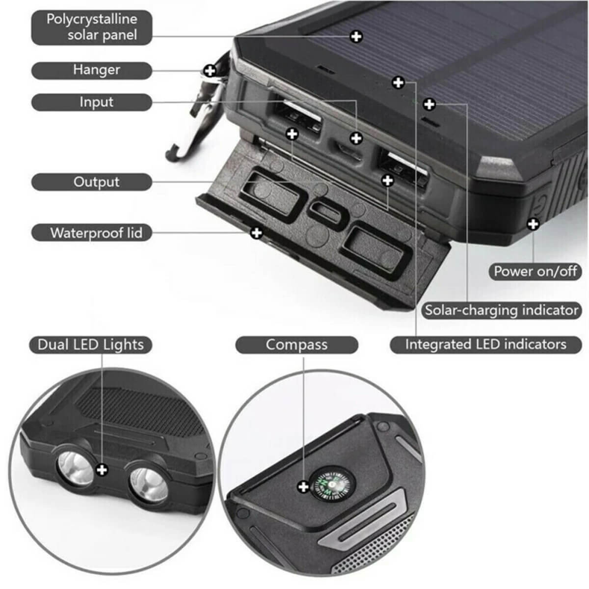 500000mAh Solar Charger Waterproof Power Bank External-Donrams- 