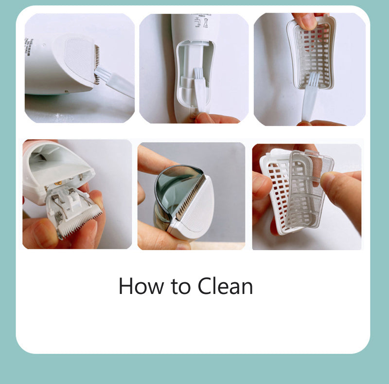 Safe cordless baby hair trimmer in action, gently trimming delicate hair.  Perfect for newborns & toddlers.  Easy & precise grooming.