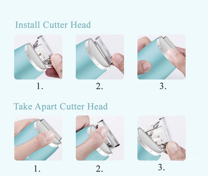 Safe & cordless baby hair trimmer in action, gently trimming delicate baby hair.  Easy & precise grooming for newborns.