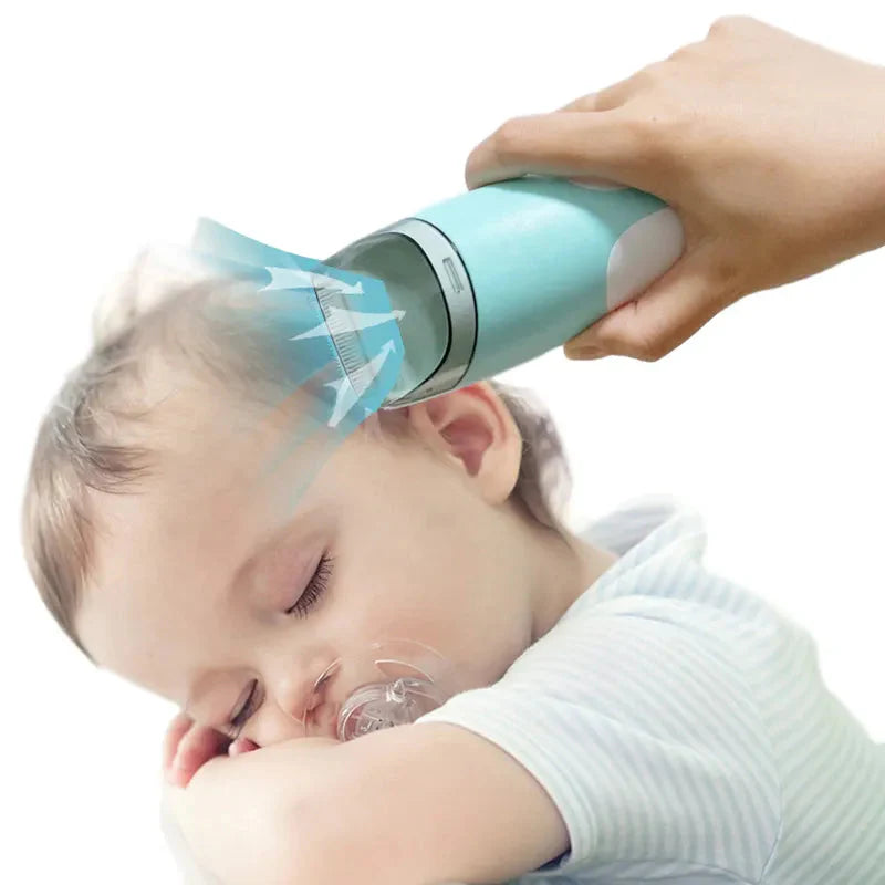 Safe & cordless baby hair trimmer in action, gently trimming delicate hair.  Perfect for newborns and toddlers.