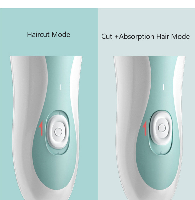 Safe cordless baby hair trimmer in action, gently trimming baby's soft hair.  Easy & precise grooming.