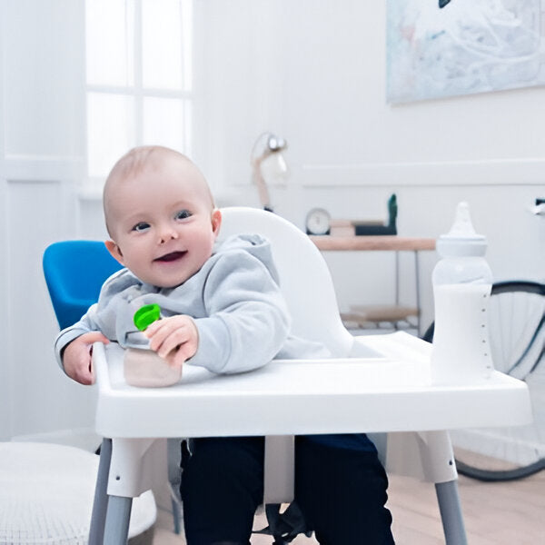 Adorable baby using our fruit-flavored teether pacifier, soothing gums and providing natural relief.  Perfect for teething babies!