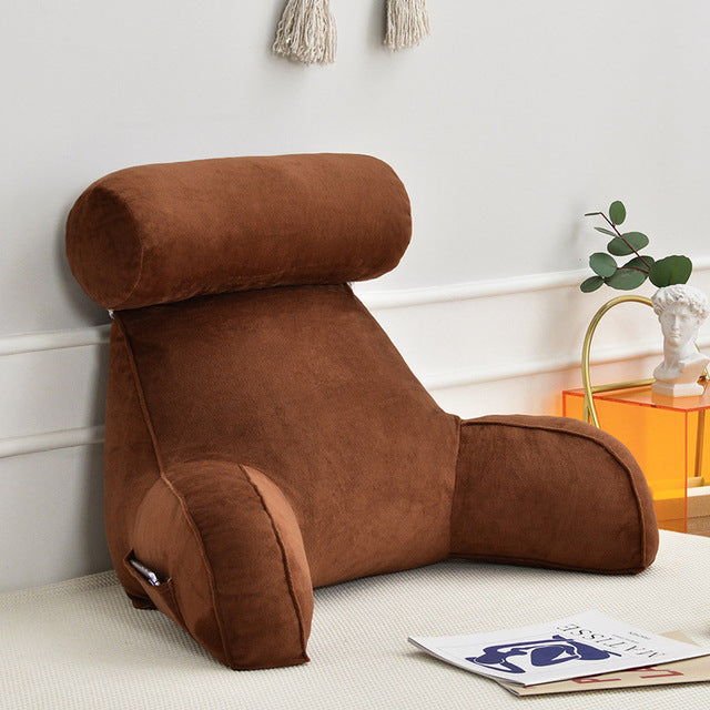 Backrest Pillow With Arms & Headrest-Donrams-Brown- 67650067654563