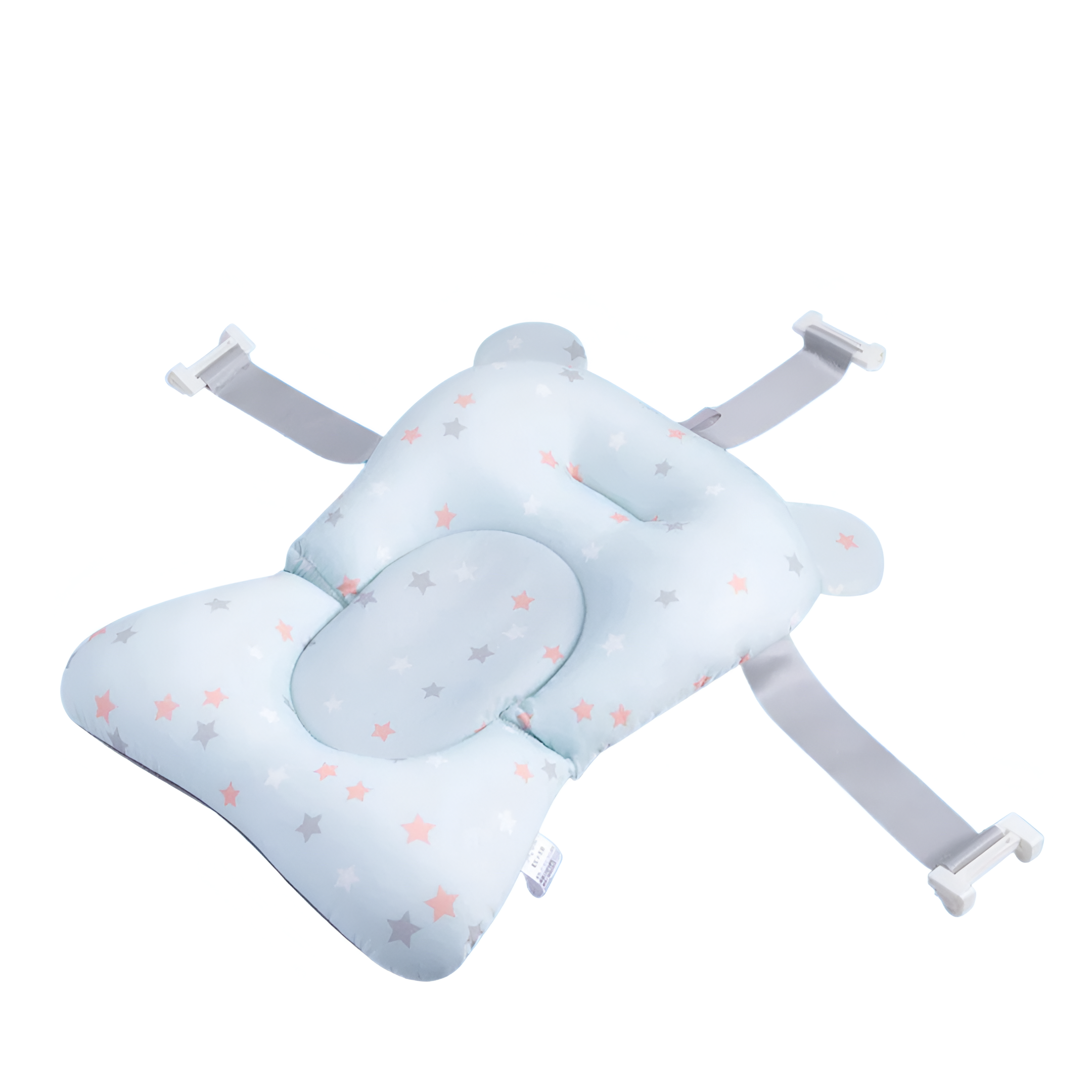 Soft, supportive baby bath pillow cradles infant gently during bath time.  Ensures comfortable and safe bathing experience.