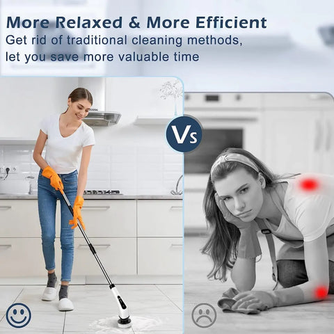 Donrams - Electric Spin Power Scrubber Cordless Cleaning Brush Long Handle 7 Heads