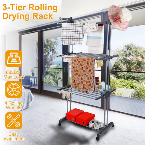 Donrams - Foldable and Rolling Heavy Duty Clothes Drying Rack