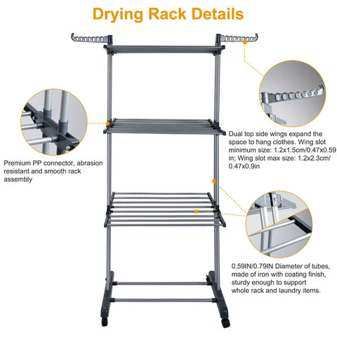 Donrams - Foldable and Rolling Heavy Duty Clothes Drying Rack