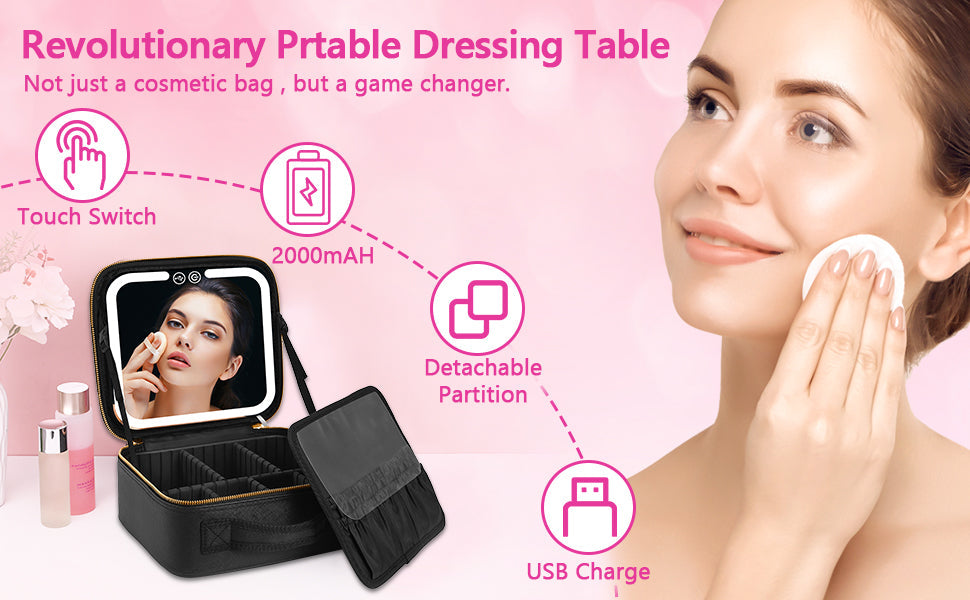 Donrams - Makeup Bag with Mirror and Lights