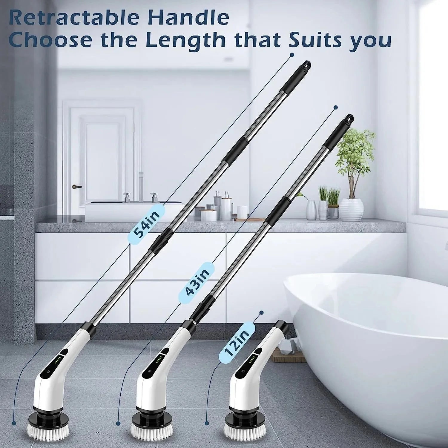 Electric Spin Power Scrubber Cordless Cleaning Brush Long Handle 7 Heads-CQA9417484960040-564575 CQA9417484960040