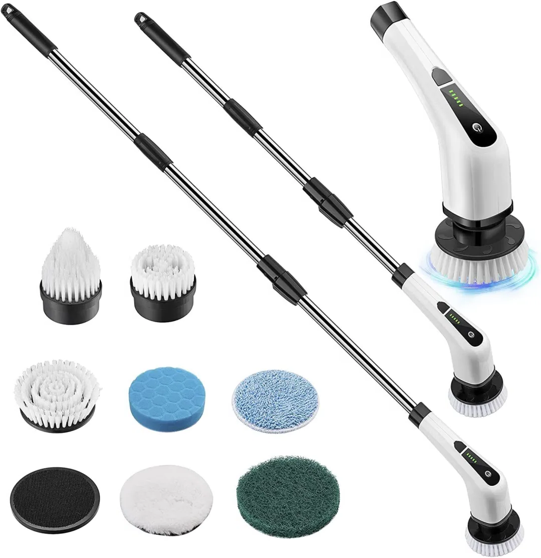 Electric Spin Power Scrubber Cordless Cleaning Brush Long Handle 7 Heads-CQA9417484960040-564575 CQA9417484960040