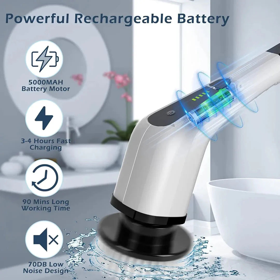 Electric Spin Power Scrubber Cordless Cleaning Brush Long Handle 7 Heads-CQA9417484960040-564575 CQA9417484960040