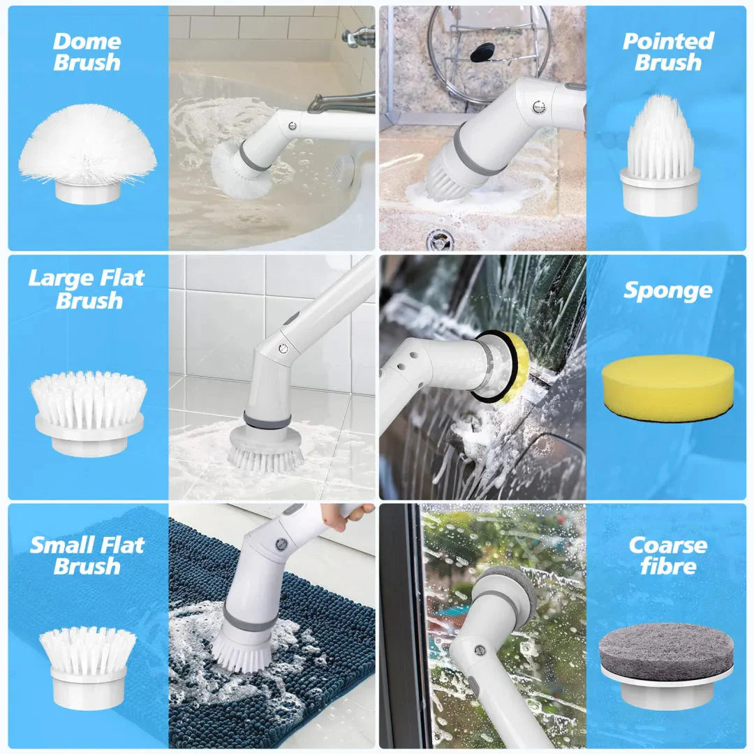 Electric Spin Power Scrubber Cordless Cleaning Brush Long Handle 7 Heads-CQA9417484960040-564575 CQA9417484960040