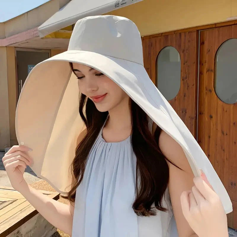 Elegant Wide Brim Sun Protection Shawl Hat for Women-CQA9417468477736-Beige-564575 CQA9417468477736