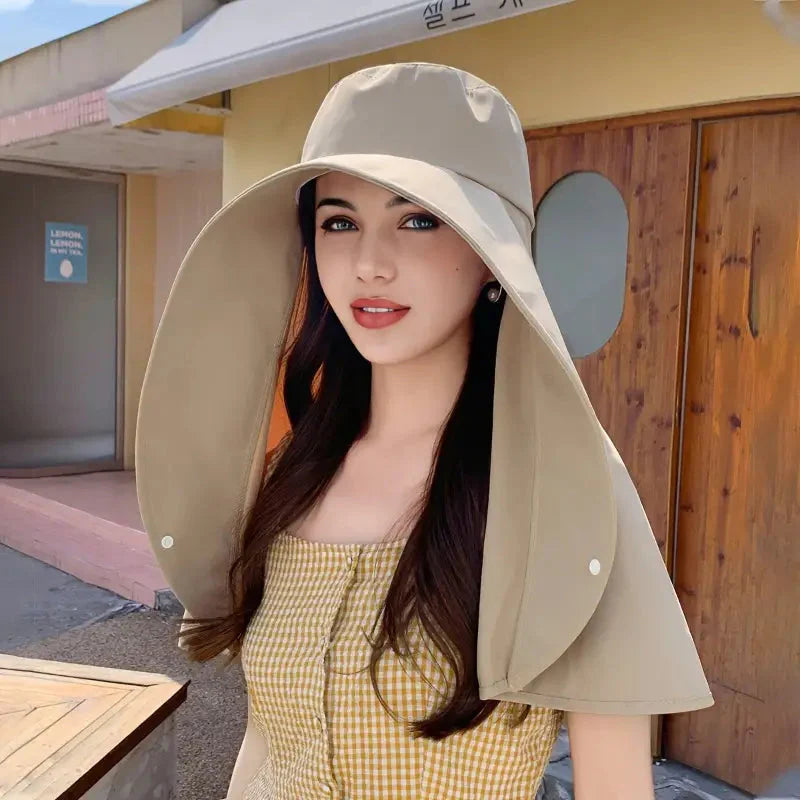 Elegant Wide Brim Sun Protection Shawl Hat for Women-CQA9417468477736-Khaki-564575 CQA9417468477736