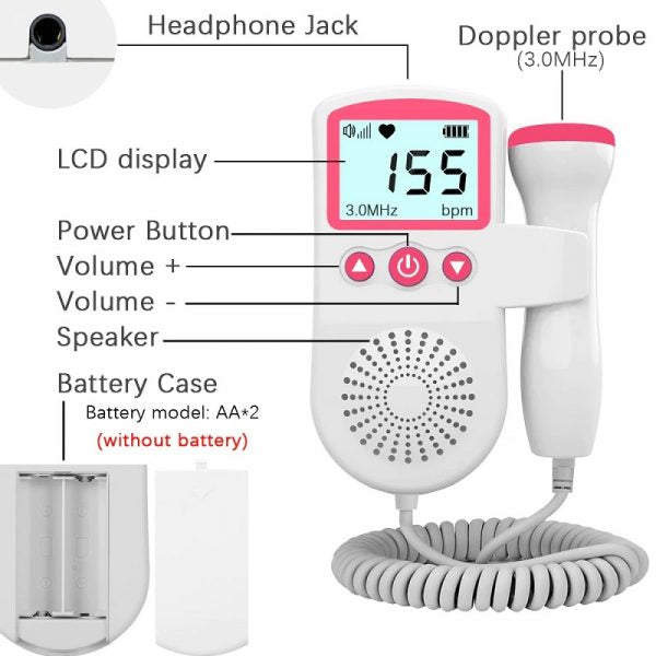 Fetal Doppler Heart Rate Monitor Home Pregnancy Baby Fetal Heart Rate Sound Detector-564575 