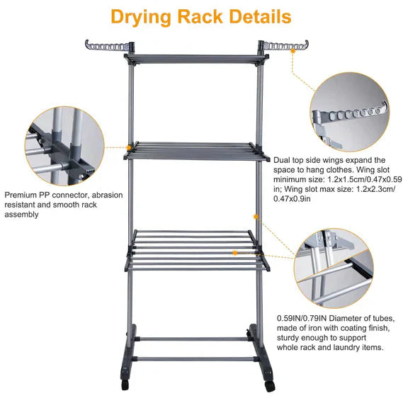 Foldable and Rolling Heavy Duty Clothes Drying Rack-CQA9417484992808-564575 CQA9417484992808