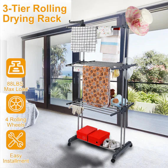 Foldable and Rolling Heavy Duty Clothes Drying Rack-CQA9417484992808-564575 CQA9417484992808