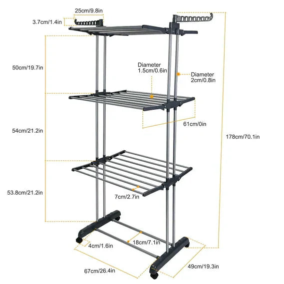 Foldable and Rolling Heavy Duty Clothes Drying Rack-CQA9417484992808-564575 CQA9417484992808