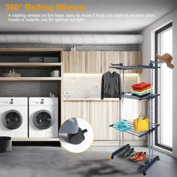 Foldable and Rolling Heavy Duty Clothes Drying Rack-CQA9417484992808-564575 CQA9417484992808