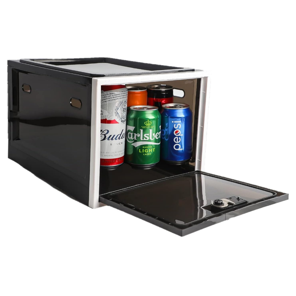Heavy Duty Lockable Refrigerator Food Organizer Storage Bin-CQA9417477390632-Black & Gray-564575 CQA9417477390632