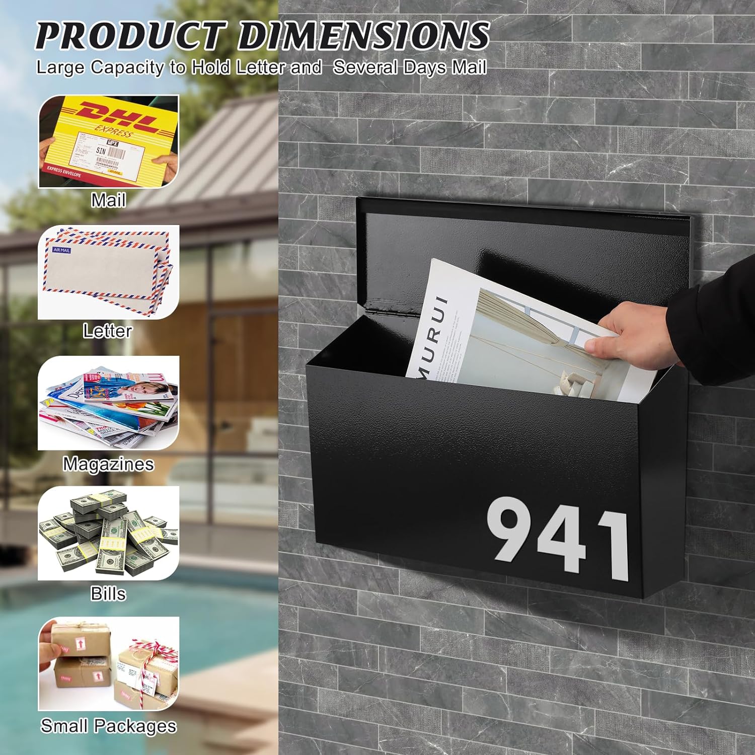 Large Capacity Wall-Mount Mailbox-CQA9417475424552-564575 CQA9417475424552