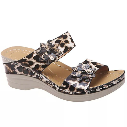 Leopard / Snake Print Orthopedic Leather Wedge Soft Sole Sandals-564575 