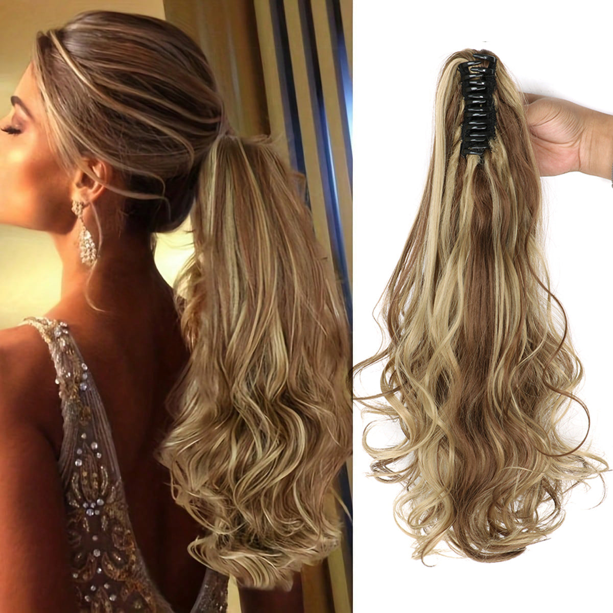 Long Ponytail Clip On Hair Clamp Extension-CQA9417483747624-SH88-16 - Brown/Blonde Mix-564575 CQA9417483747624