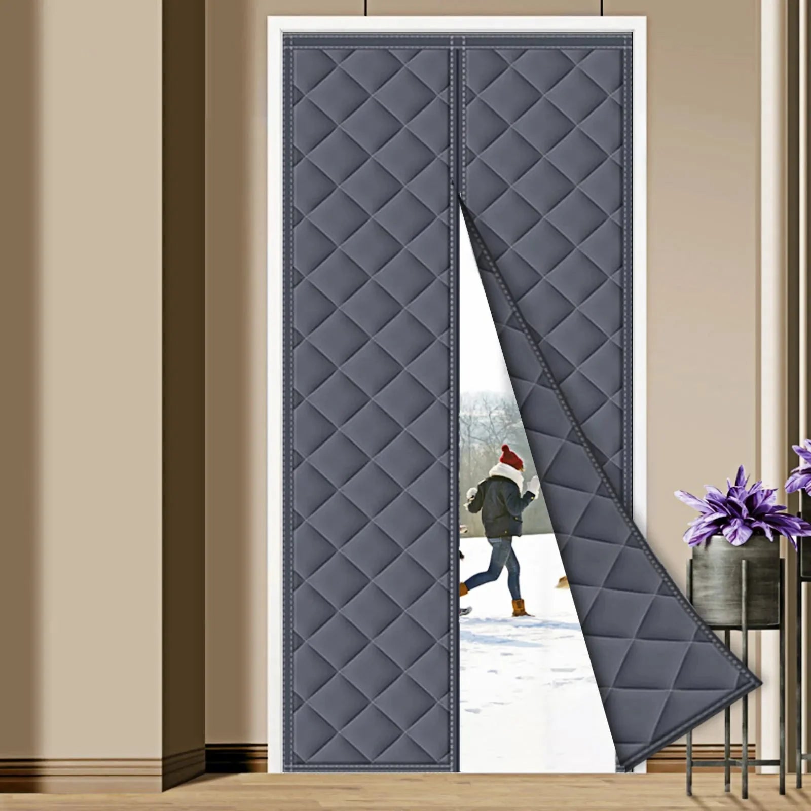 Magnetic Thermal Winter Block Door Insulation Curtain-CQA9417484501288-Gray-31.5 x 82.6 in-564575 CQA9417484501288