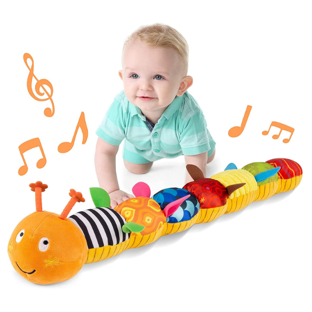 Musical Baby Rattle Stuffed Plush Sensory Caterpillar-CQA9417488630056-Orange-564575 CQA9417488630056