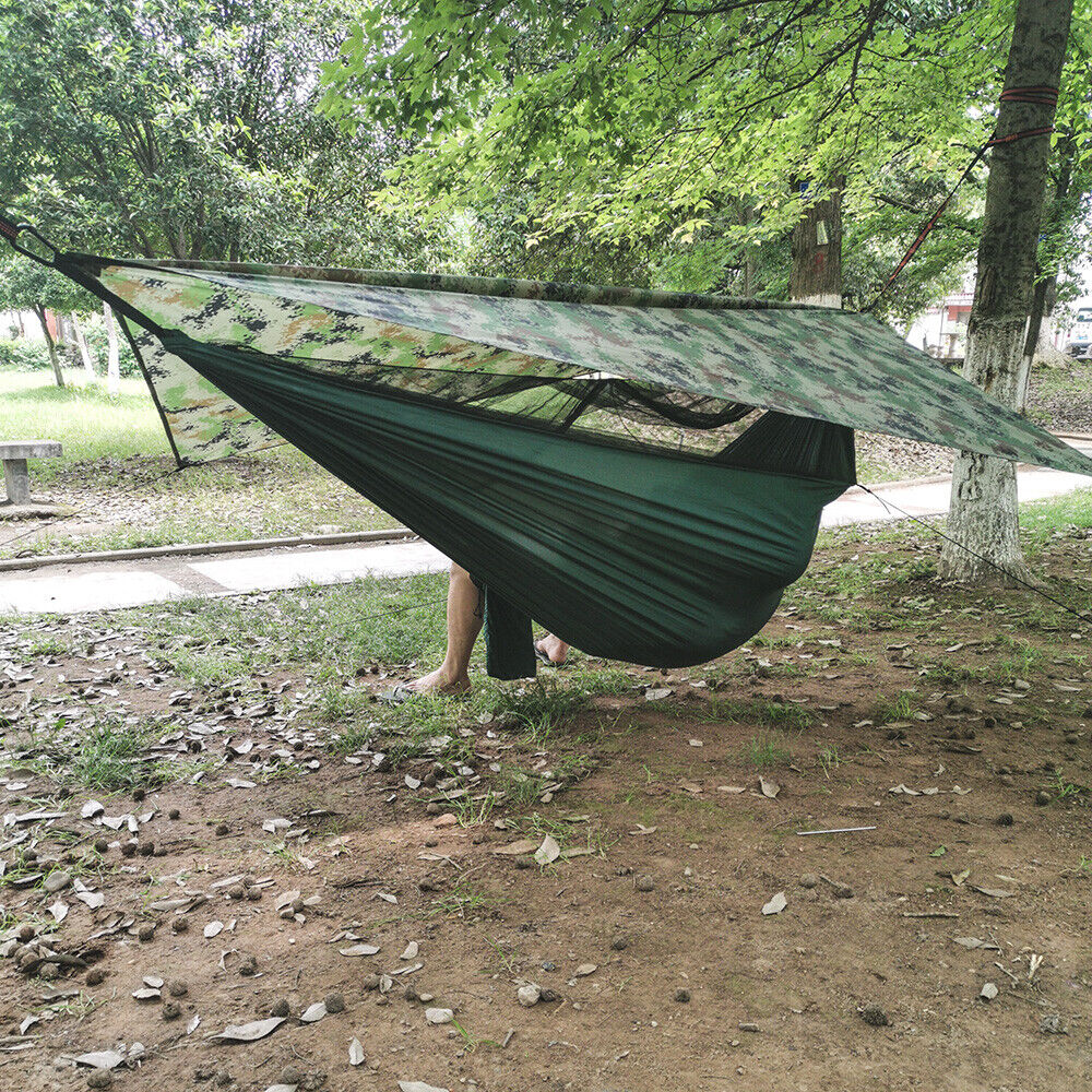 Portable Two Person Outdoor Traveler Camping Hammock Tent With Canopy-CQA9417499050280-Dark Green with Green Tarp-564575 CQA9417499050280