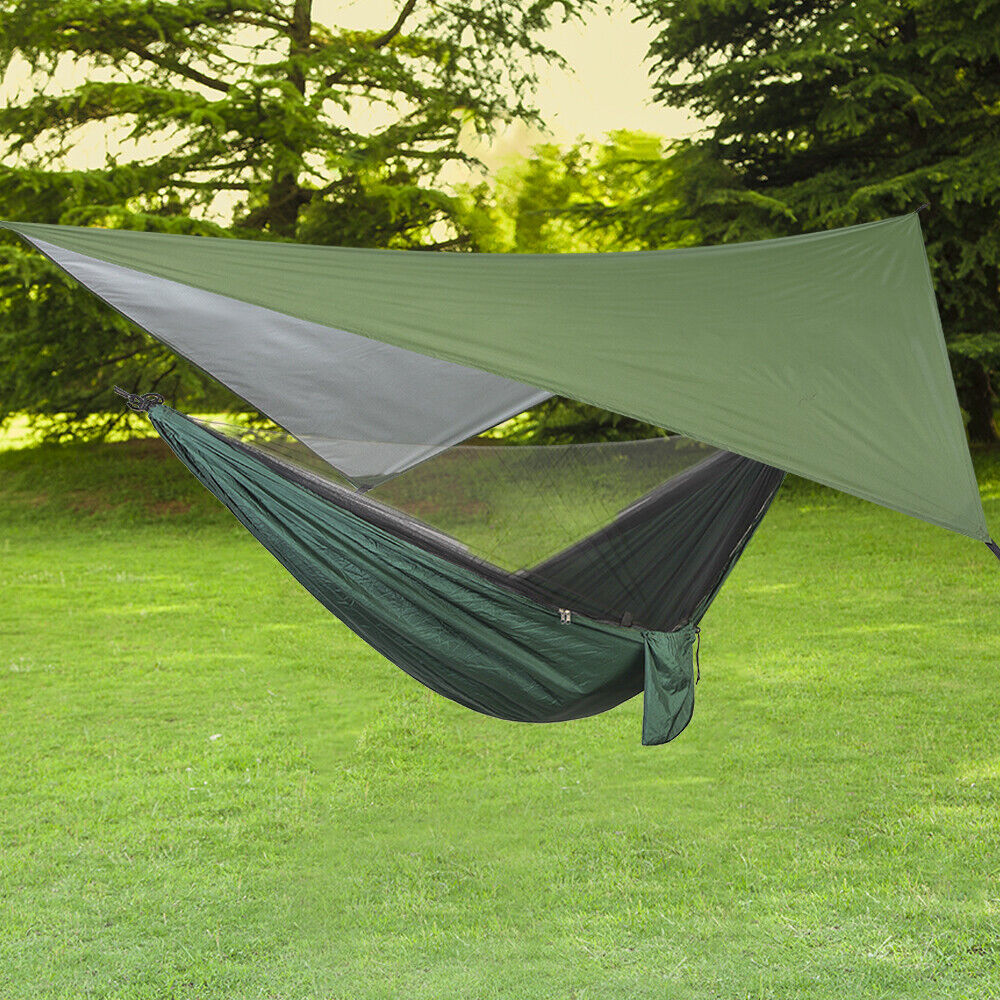 Portable Two Person Outdoor Traveler Camping Hammock Tent With Canopy-CQA9417499050280-Green with Camouflage Tarp-564575 CQA9417499050280