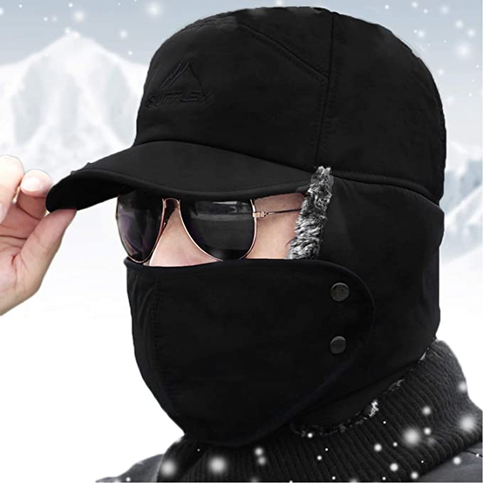 Premium Mens Winter Cold Weather Snow Hat With Ear Flaps And Brim-CQA9417510322472-Black-564575 CQA9417510322472