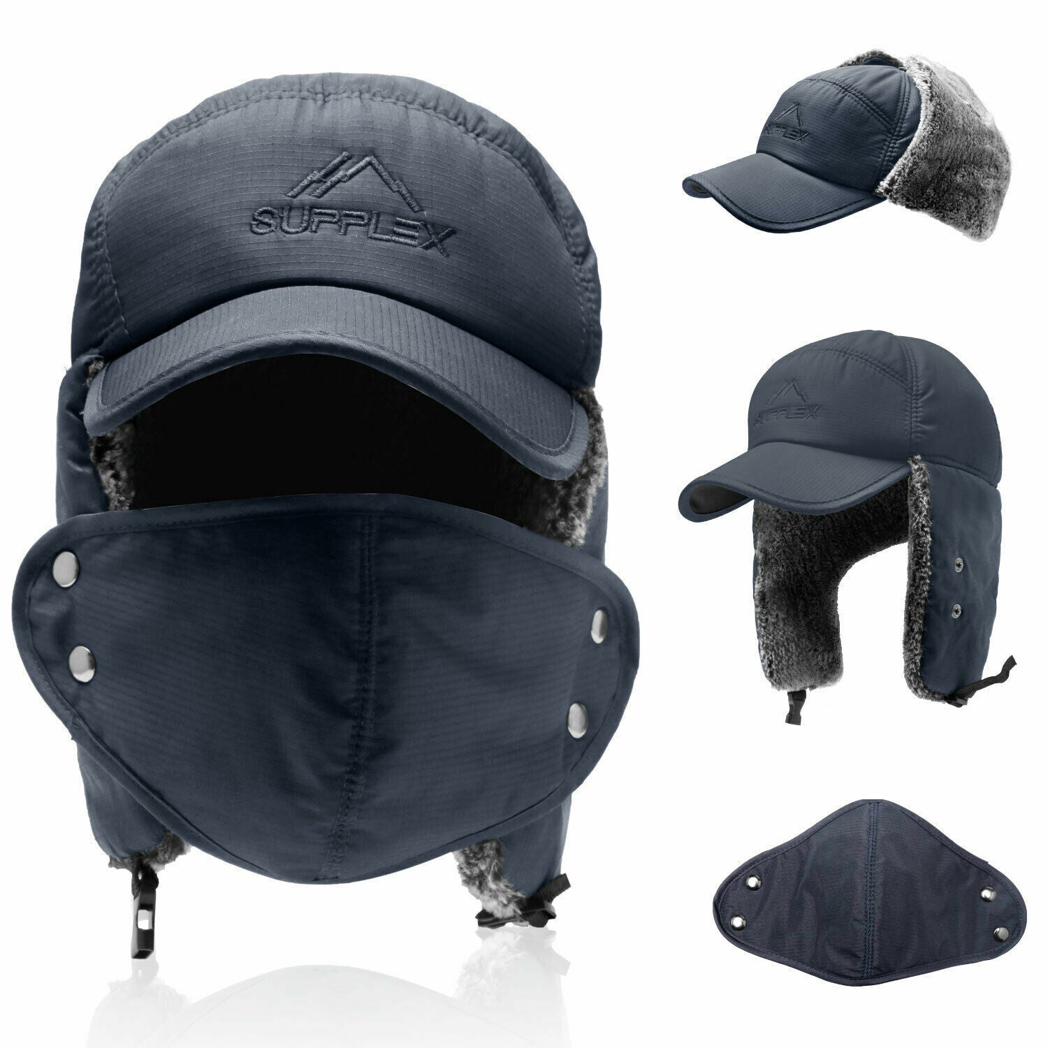 Premium Mens Winter Cold Weather Snow Hat With Ear Flaps And Brim-CQA9417510322472-Blue-564575 CQA9417510322472