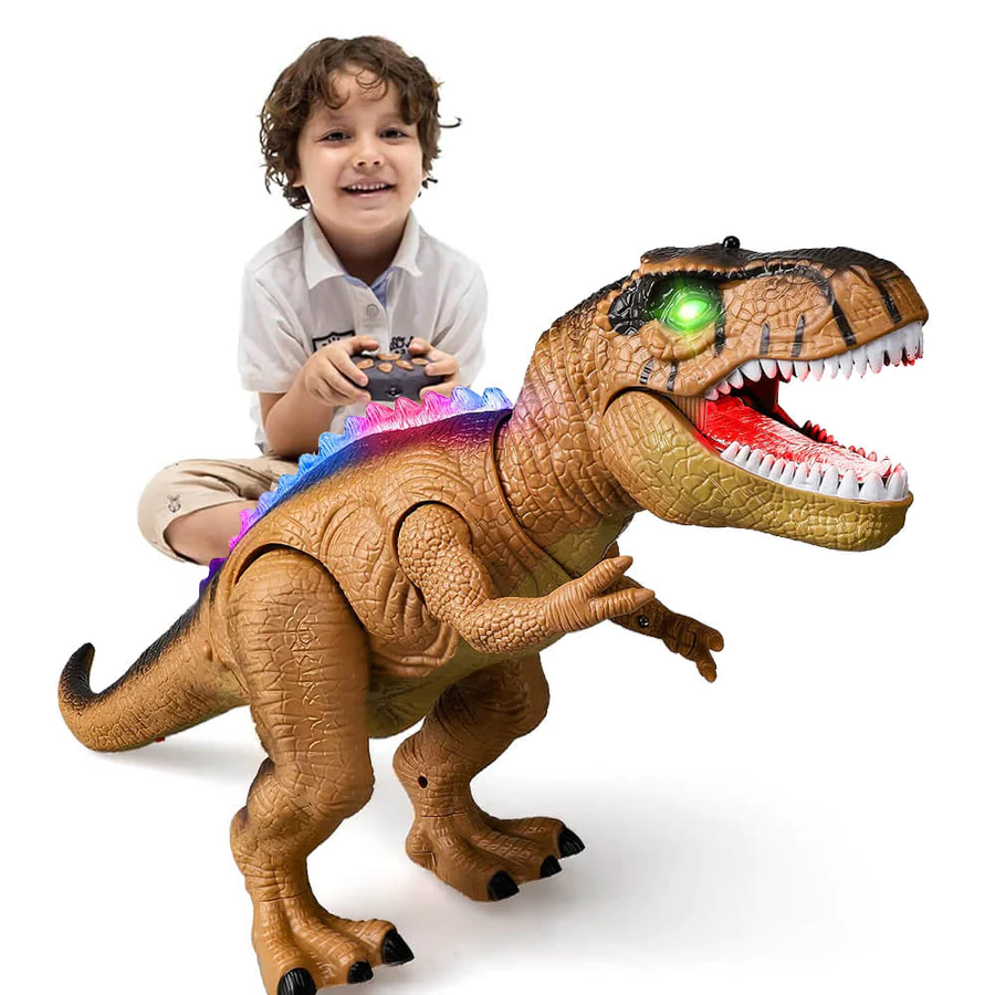 Remote Control T-Rex Dinosaur With LED Light Up, Walking & Roaring Realistic Dinosaur Toys-CQA9417487843624-Brown-564575 CQA9417487843624