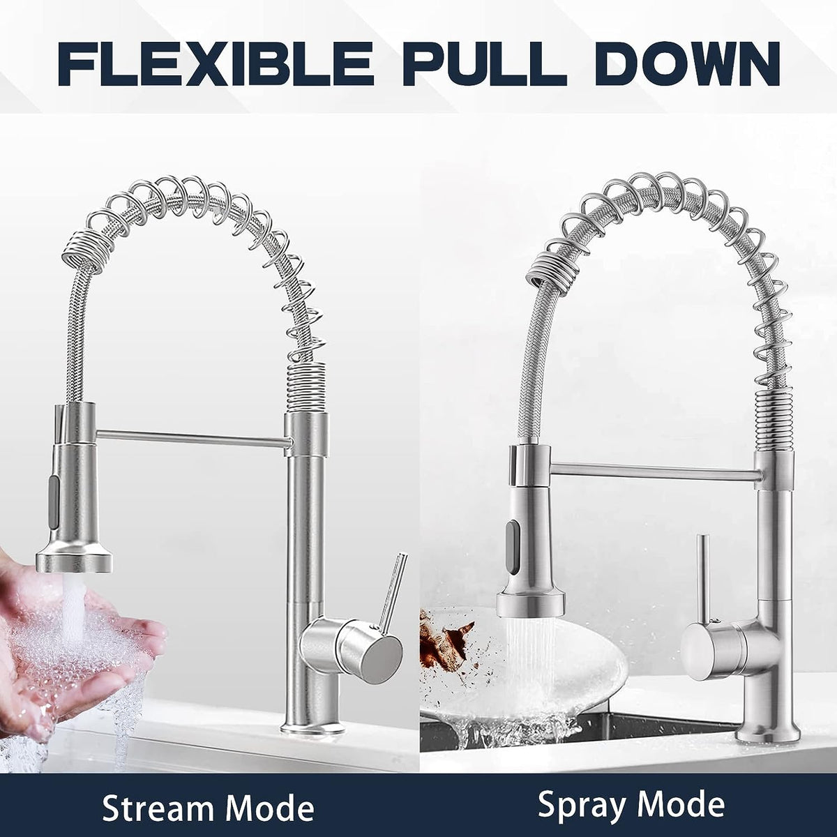 Single-Hole Spring Kitchen Faucet With Pull-Down Sprayer-564575 