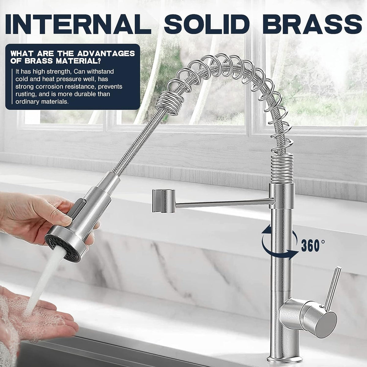 Single-Hole Spring Kitchen Faucet With Pull-Down Sprayer-564575 