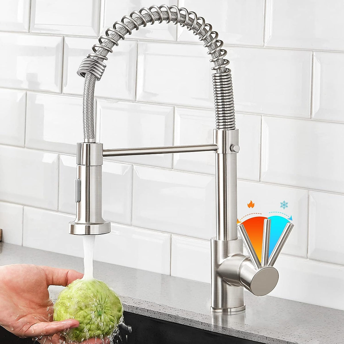 Single-Hole Spring Kitchen Faucet With Pull-Down Sprayer-564575 