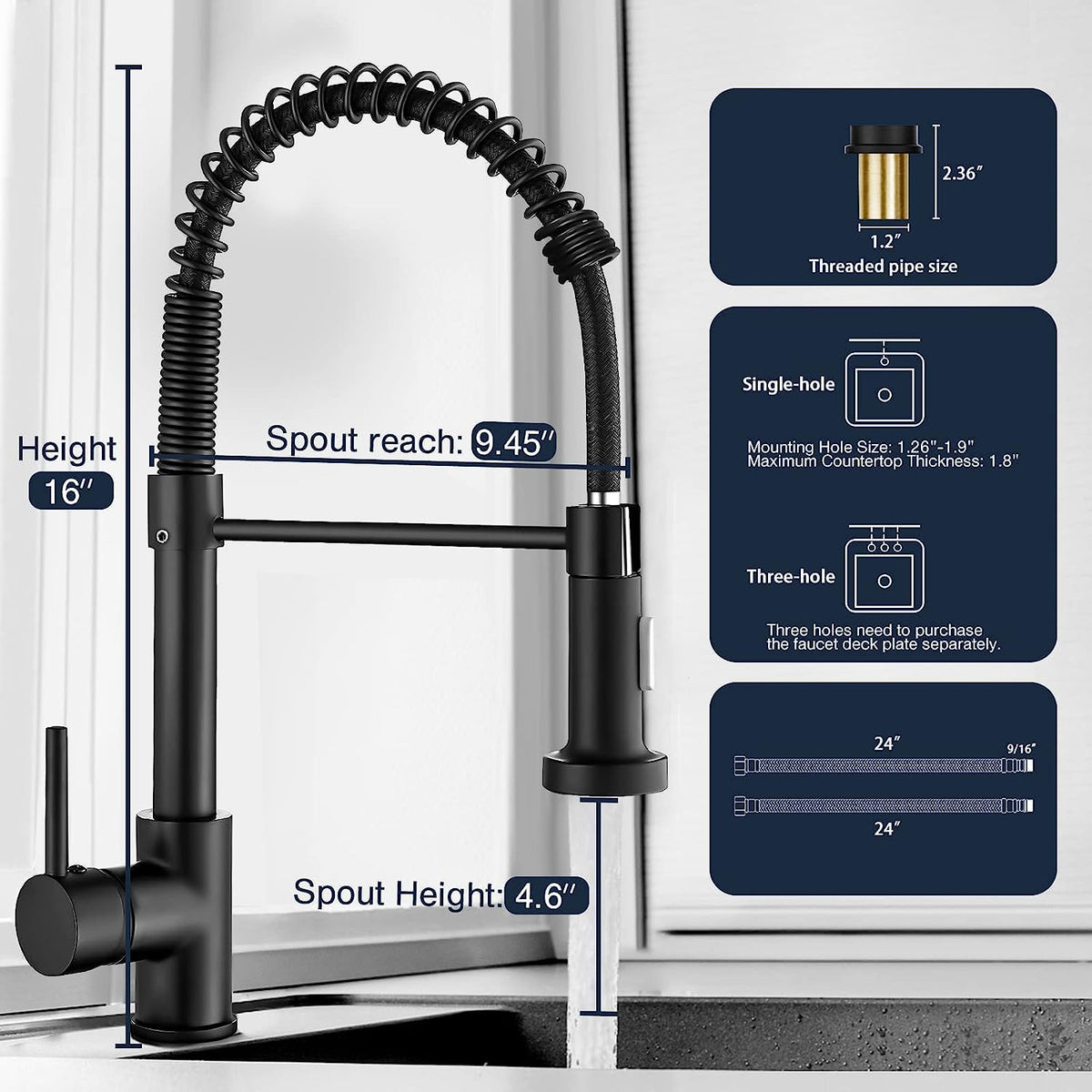 Single-Hole Spring Kitchen Faucet With Pull-Down Sprayer-564575 