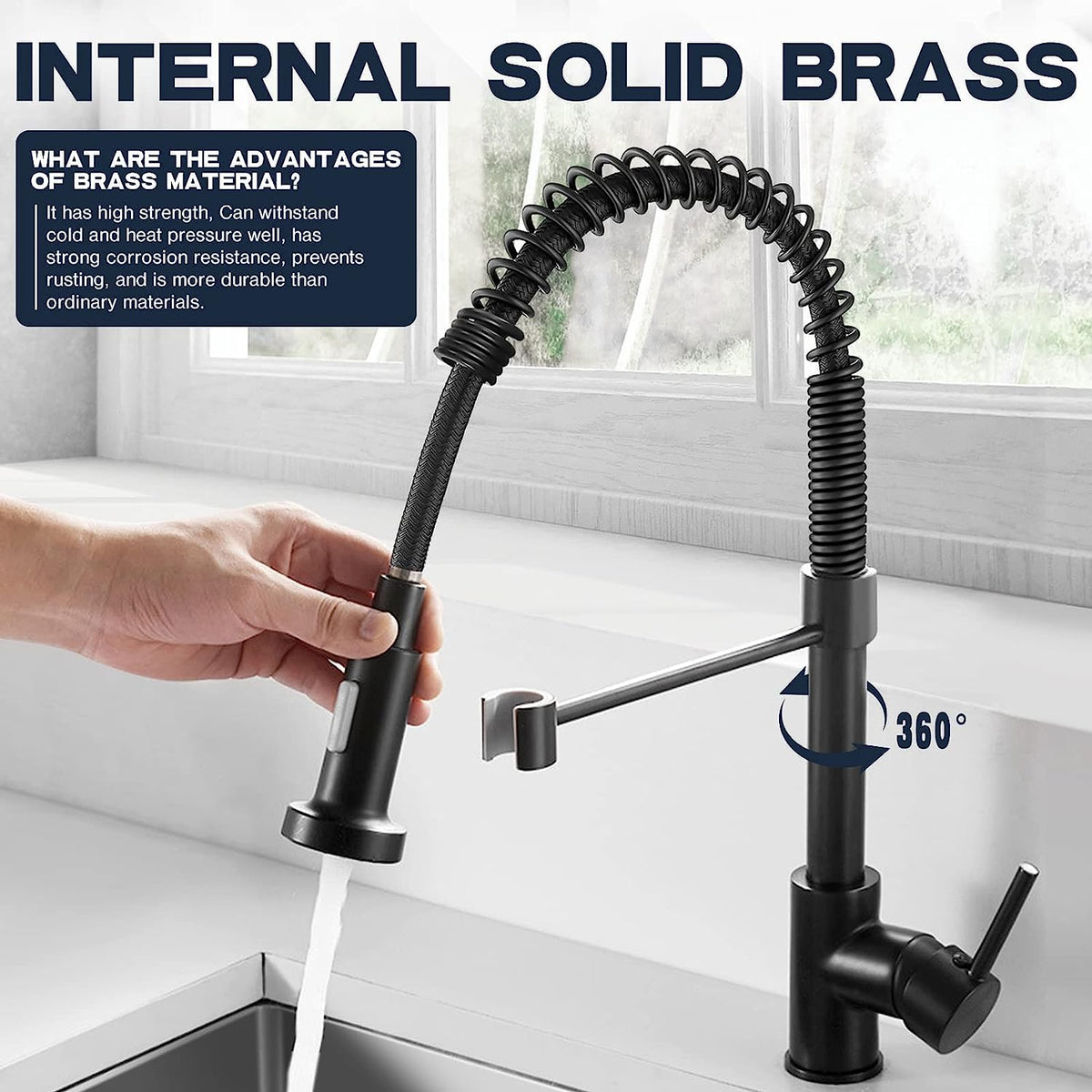 Single-Hole Spring Kitchen Faucet With Pull-Down Sprayer-564575 