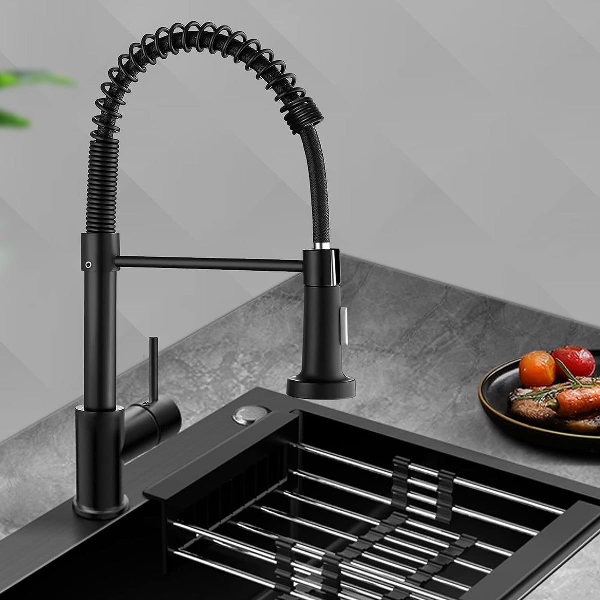 Single-Hole Spring Kitchen Faucet With Pull-Down Sprayer-564575 