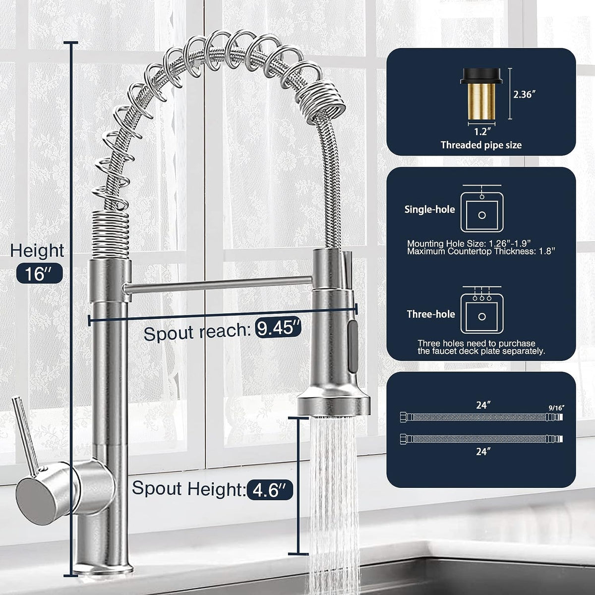 Single-Hole Spring Kitchen Faucet With Pull-Down Sprayer-564575 